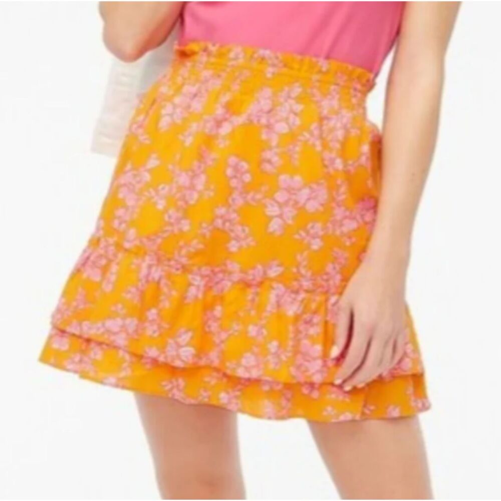 J. Crew Orange & Pink Floral Mini Skirt Size Large